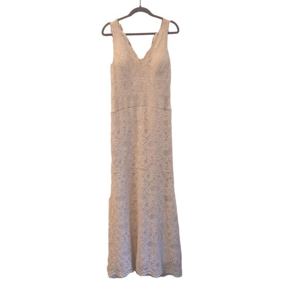 Nicole Miller Long Formal Off White Blush Lace Gown—originally $300